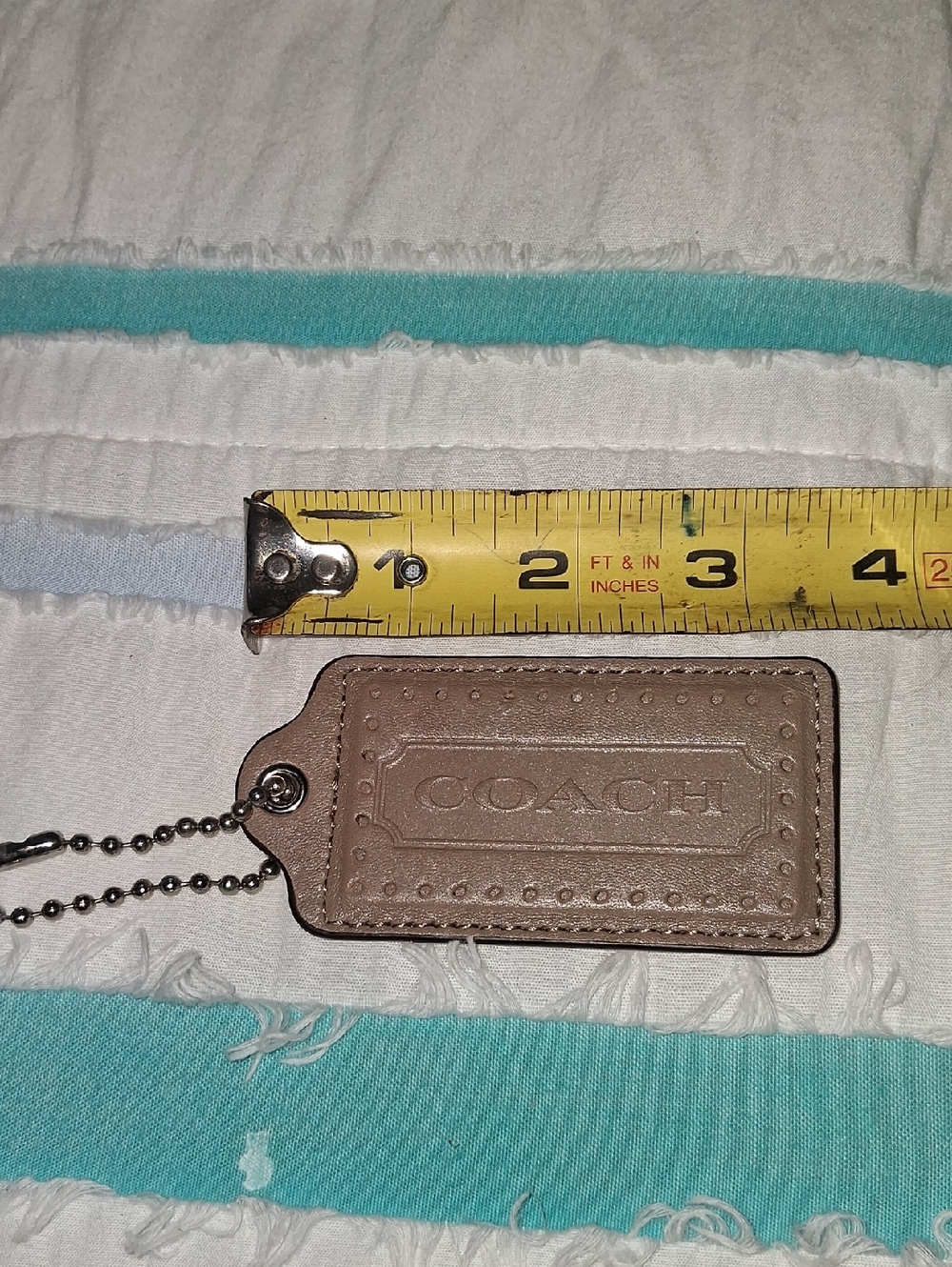 Coach Taupe Leather Key & Card Tag with Ball Chain - Picture 1 of 7